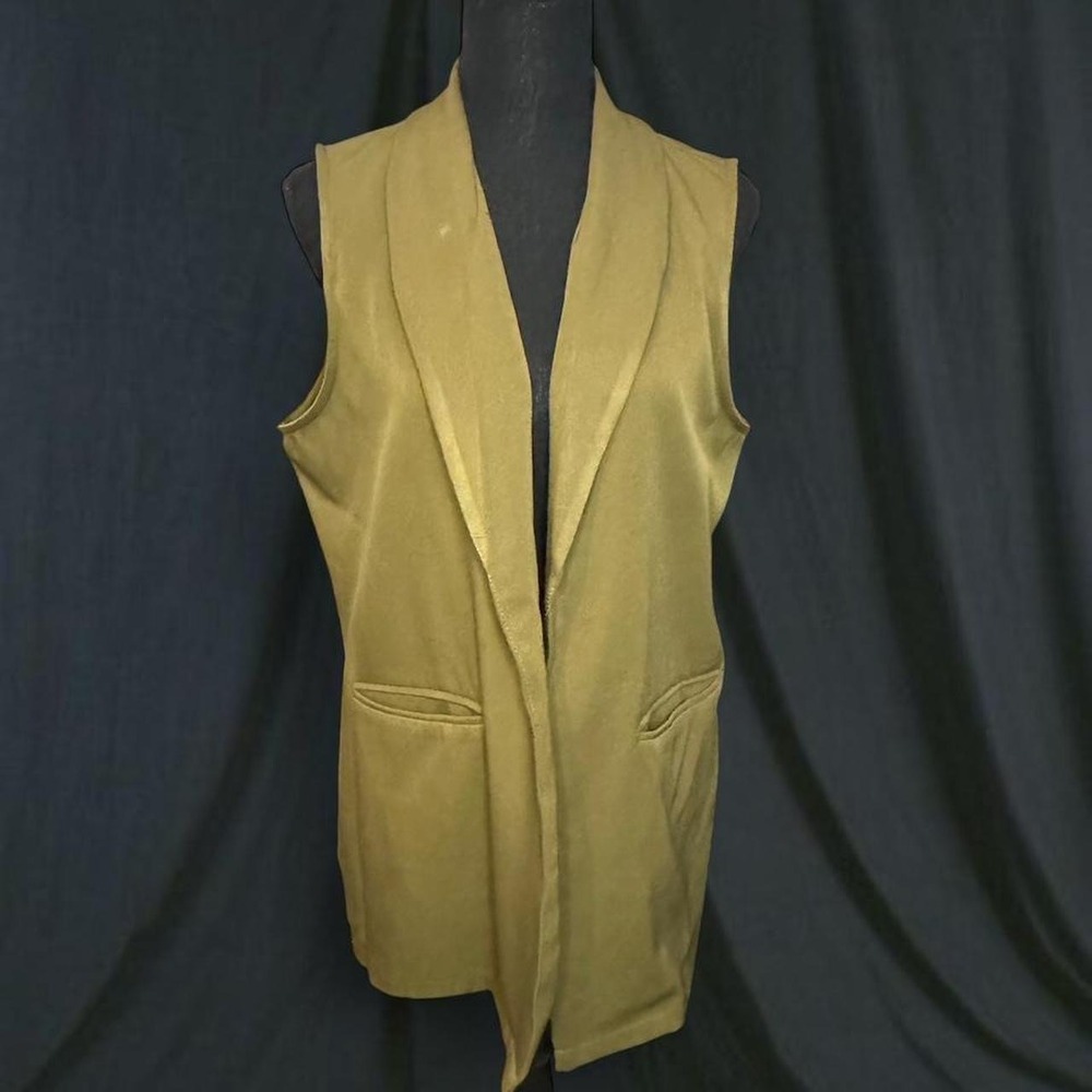 Zeagoo Women Olive Green Shawl Collar Open Front Sleeveless Blazer Vest Large